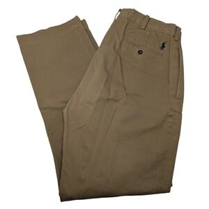 Polo Ralph Lauren Ethan Pant Men 35/32 Khaki Brown Pleated Cotton Chino Trousers